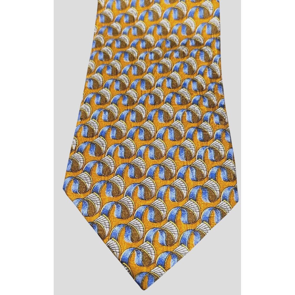 Vintage Ermenegildo‎ Zegna Necktie Mens Gold Ring Geometric Silk Italy
